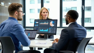 Business professionals discussing ICT solutions in a modern office Business professionals discussing ICT solutions in a modern office